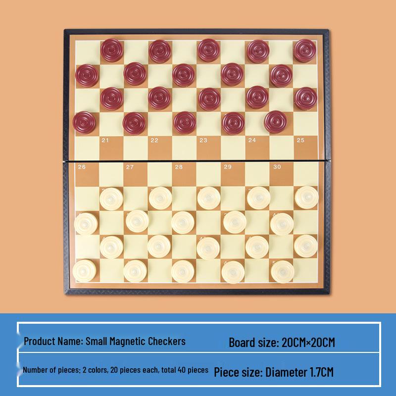 Magnetic Folding International Checkers Board Game for Kids - Portable with Large Magnetic Pieces and 100 Squares.