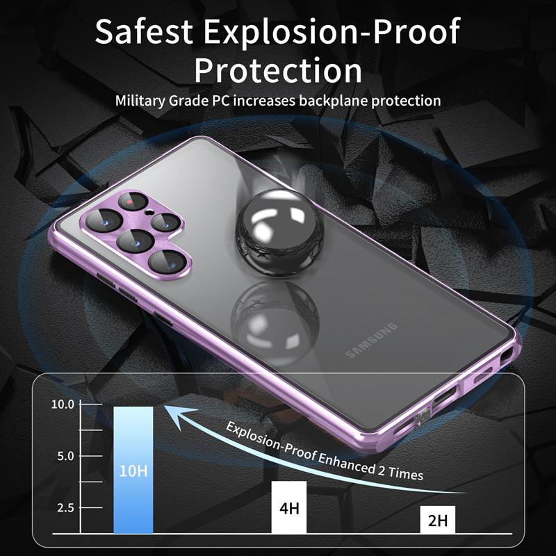 For Samsung Galaxy S22 Ultra 5G Phone Case Double-Sided Tempered Glass+Magnetic Metal Frame Cover with Lock Buckle