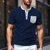 Men's New Summer Patch Pocket Placket Color Block Polyester Waffle Henley Shirt