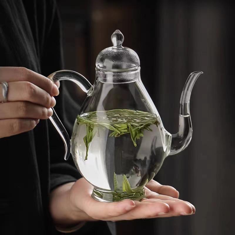 JUSTINLAU 450/650ML Imitation Song-style Teapot Brewing Puer Green Tea Kettle High-borosilicate Glass Water Jug Home Teaware