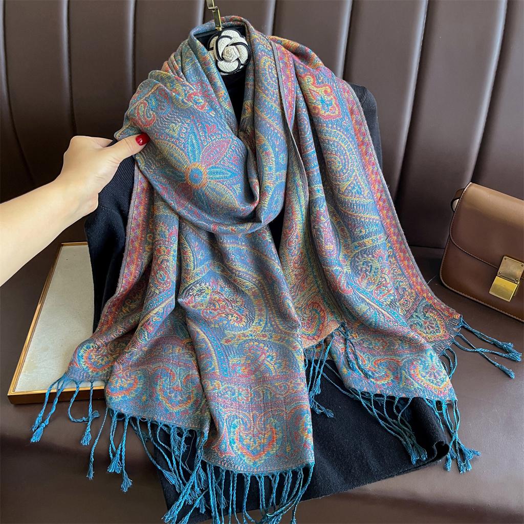Winter Thick Warm Jacquard Scarf Outdoor Women Travel Retro Paisley Cashmere Tassel Shawl Neck Wrap Pashmina Muslim Hijab