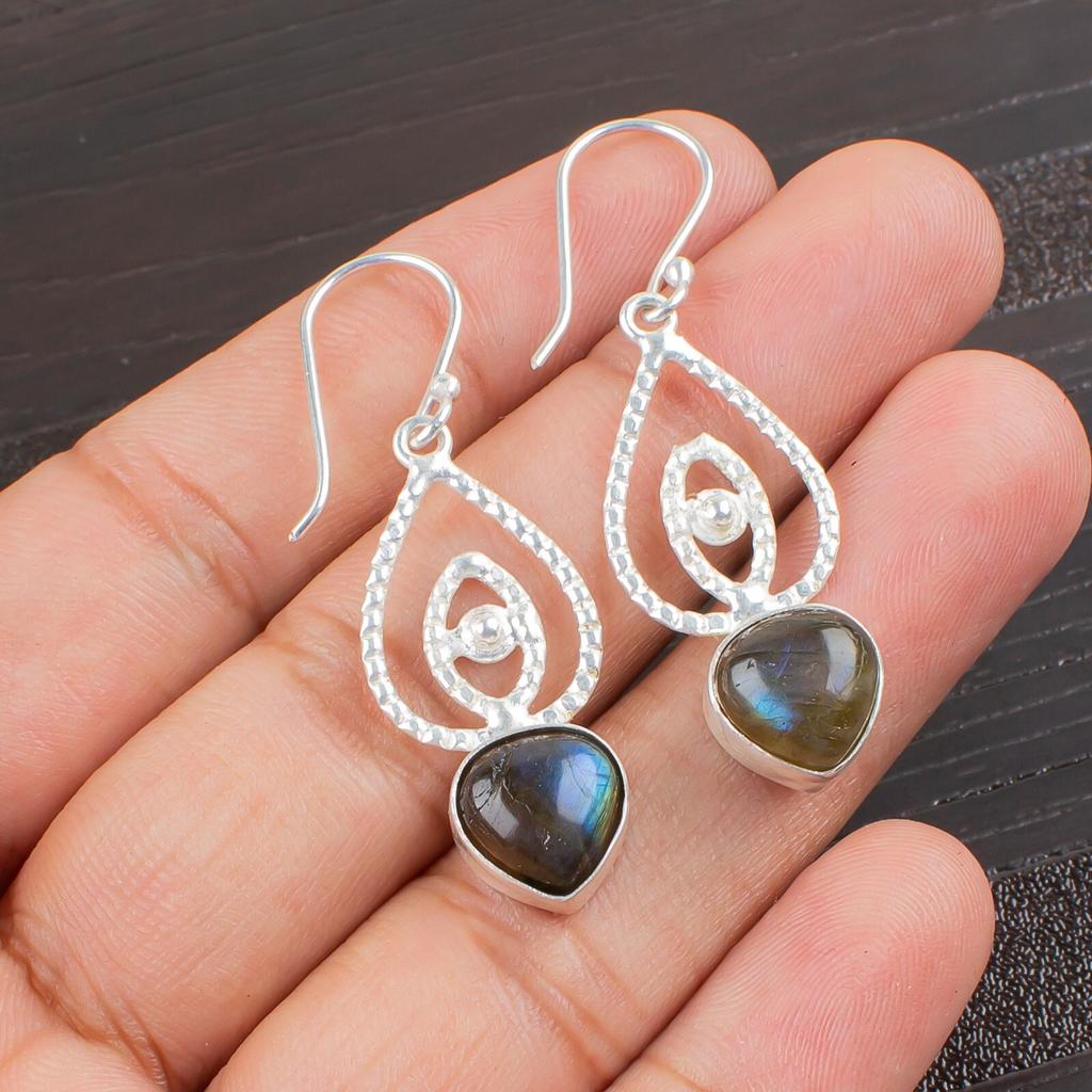 Natural Labradorite Gemstone 925 Sterling Silver Handmade Jewelry Earrings 2.00" EE-32-30