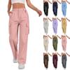 Women's Fashion Relaxed-Fit Pocket Straight-Leg Pants Sporty Wide-Leg Pants High-Waisted Casual Cropped Pants