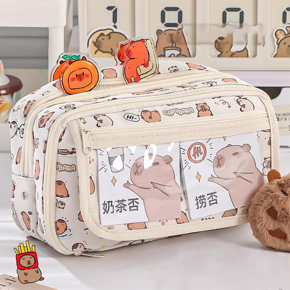 Große Kapazität Mode Capybara Oxford Bleistift Tasche Tuch Kosmetik Aufbewahrungstasche Retro Student Schreibwaren Schulbedarf