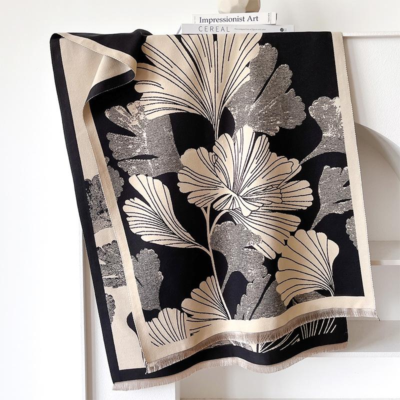 Girl style Mori contrasting colors double-sided imitation cashmere scarf winter high-end warm shawl