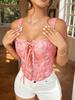 Rose Beauty A  Floral Embroidery Square Neck Tie Knot Lace Up Front Boned Corset Shapewear Crop Cami Top