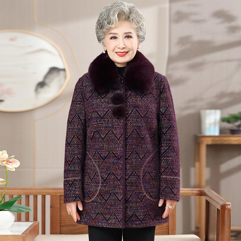 

New Year s clothing fleece thickened imitation mink fleece coat women s woolen coat old lady s clothing 5XL (recommended 145-80 kg) фиолетовый