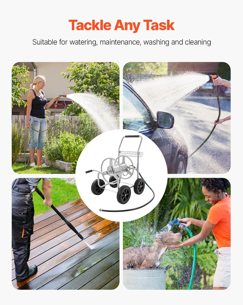 VEVOR Schlauchhaspelwagen, fasst bis zu 250 Fuß 5/8'' Schlauch, Gartenwasserschlauchwagen Mobile Werkzeuge mit 4 Rädern
