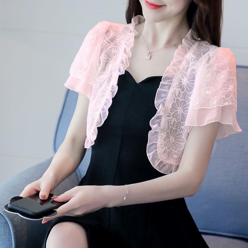 Women's Summer Sun Protection Chiffon Lace Bolero Jacket - Short Sleeve Shawl Top