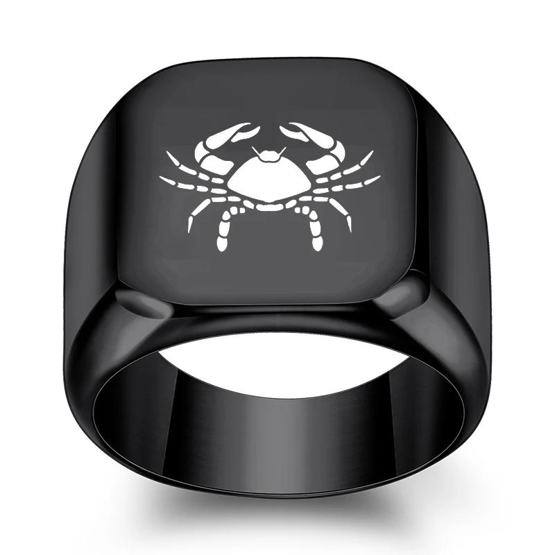 12 Konstelacji Pierścień Kwadratowy Męski Czarny Pierścionek na Palec Dwanaście Konstelacji Biżuteria dla Pary Akcesoria Prezent na Urodziny Rocznicę