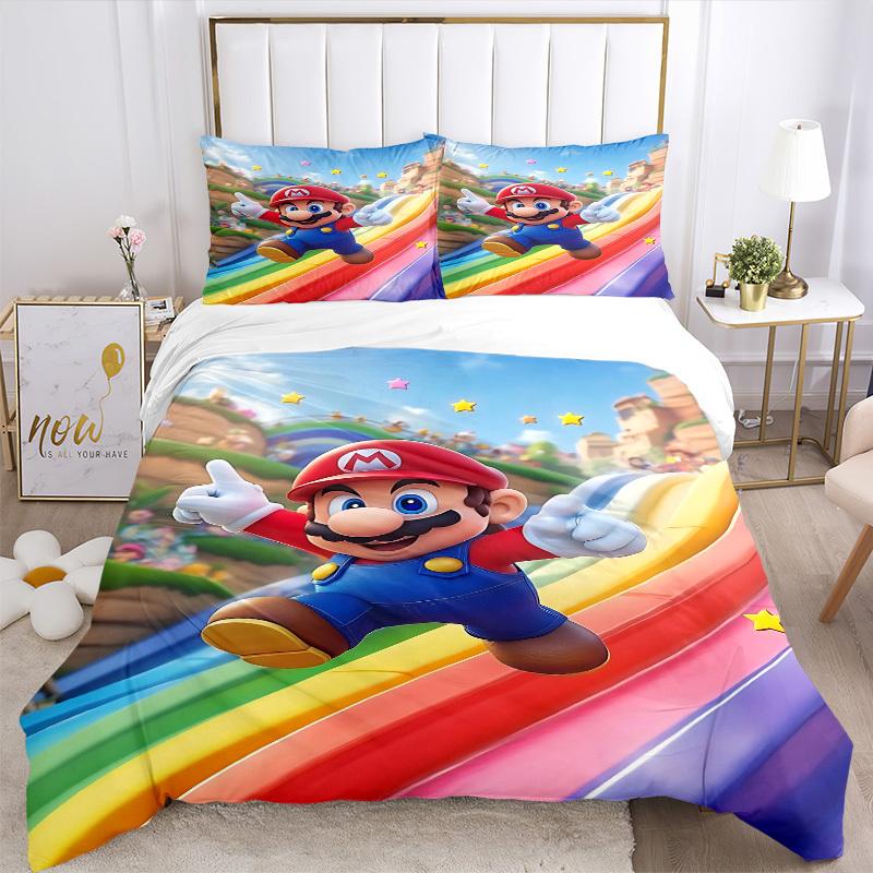 3pcs bedding set Mario Rainbow Includes 1 Comforter + 2 Pillowcases, Without Pillow Inserts, Soft Comfortable,a0909197