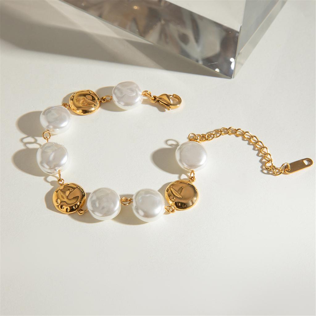 Stainless Steel Bracelet Vintage Bracelet Glass Coin Pearl Disc Bracelet Fashion Women Wrist Jewelry for Any Occasion