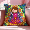 Figure V-Virgin Mary Cushion Cover Breathable Linen Pillowcase Summer Odorless Eco-Friendly Invisible Zipper Washable