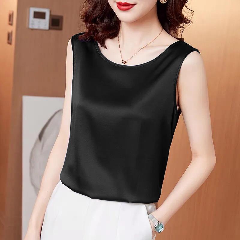 Trendy Women's Mid-Sleeve Imitation Silk Shirt for Summer and Autumn 2024