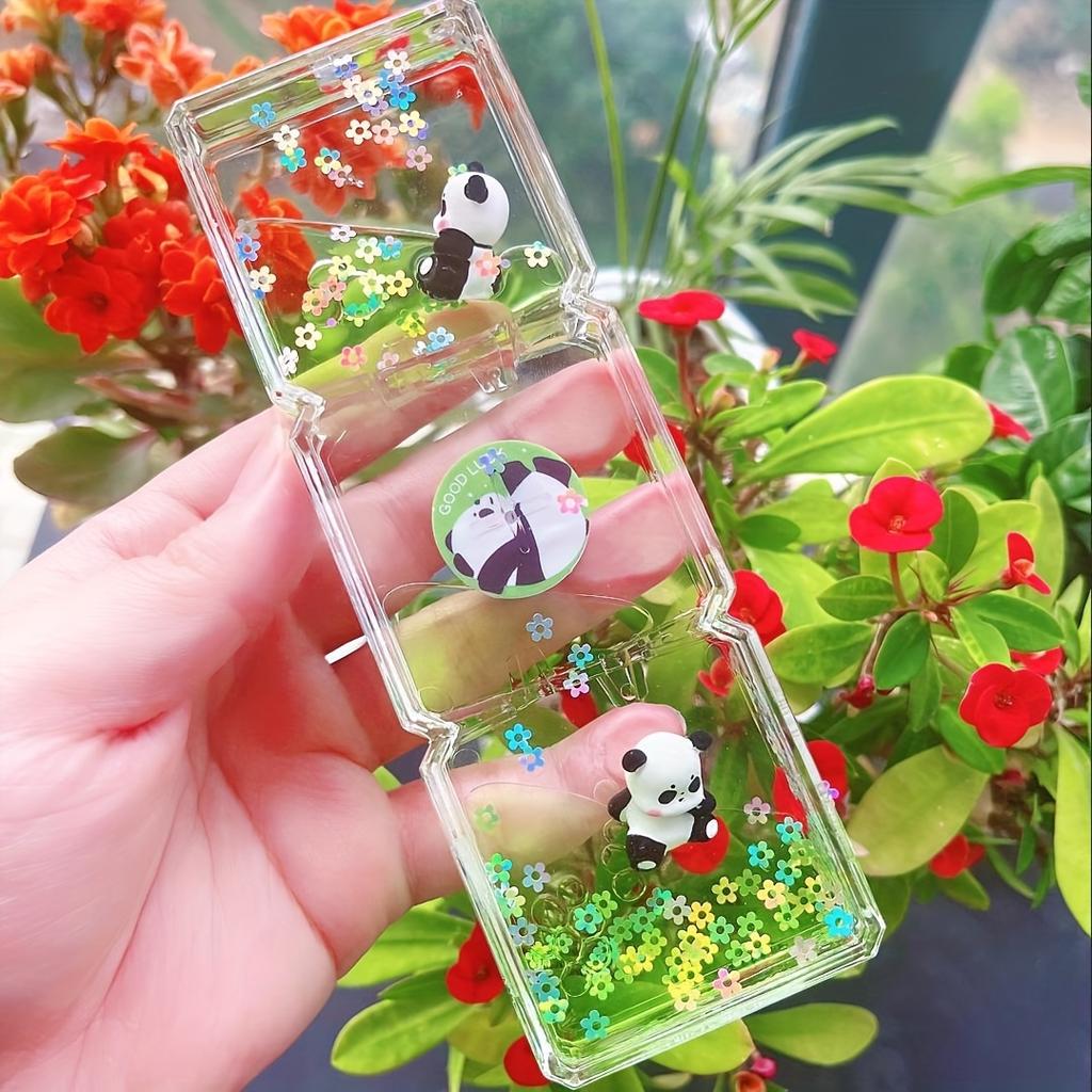 Uroczy Panda Płynny Ruch Bąbelkowy 2-minutowy Przezroczysty Akrylowy Timer z Pandami 3D, Kolorowe Kwiaty Motyle Idealny Prezent na Urodziny