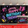 Trendy Happy Birthday Banner Backdrop Microphone Camera Notes Stars