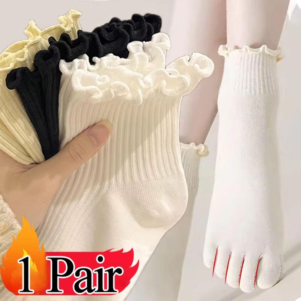 Harajuku Five Fingers Socks Edge Curl Short Socks Soft Middle Tube Socks Women