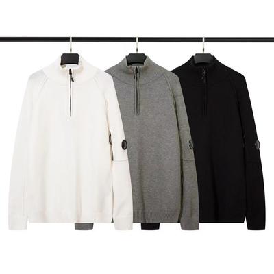 CPCOMPA Autumn/Winter Patchwork Stand Collar Half-Zip Wool Pullover Sweater, British Style