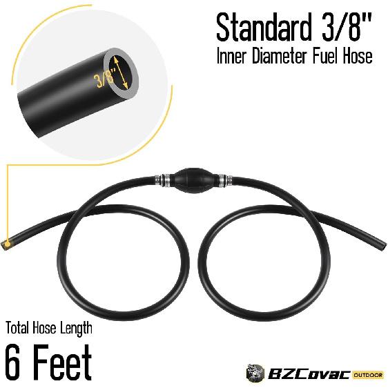 3/8" Fuel Line Assembly, 6FT Nylon Braided Marine Fuel Hose with Primer Bulb and Stainless Clamps, Universal Fuel Line Kit for Outboard Boat Motor,