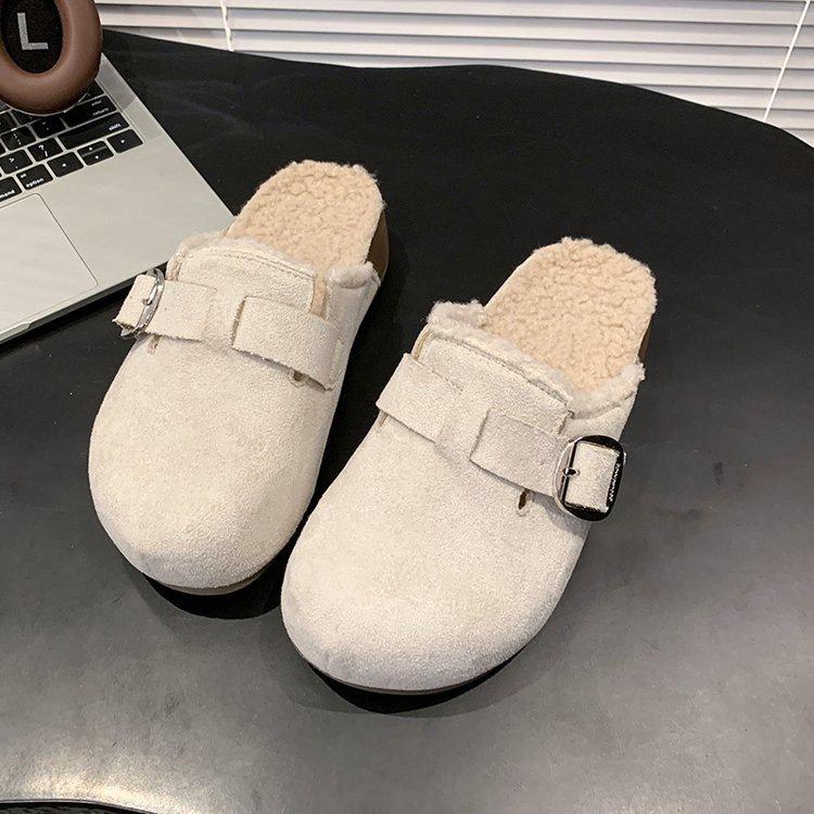 Retro bag head slippers, new plush warm thick-soled Muller Birkenstocks in autumn and winter