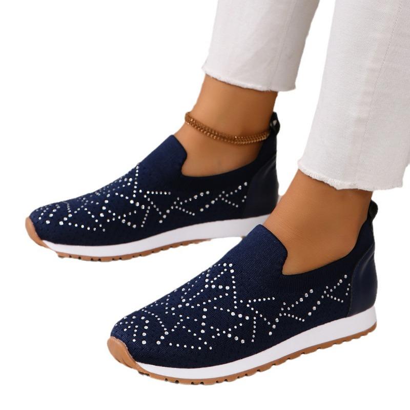Sommer neue Damen Übergröße Dicksohlen Strass Flyknit Sneaker Stil Fuß Freizeitschuhe