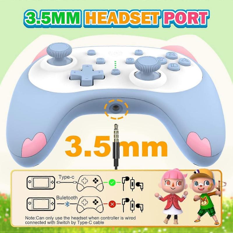 Compatible with Switch Controller, Bluetooth Cartoon Kitten Nintendo Switch Controllers Wireless, Kawaii Light Switch Gaming PC Controller(Blue)