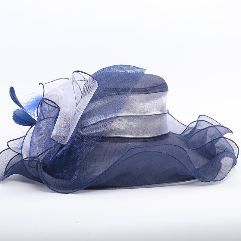 Europe and the United States travel fashion big eaves hat, spring and summer women's organza hat, manufacturer hand hook embroidered crimped hat