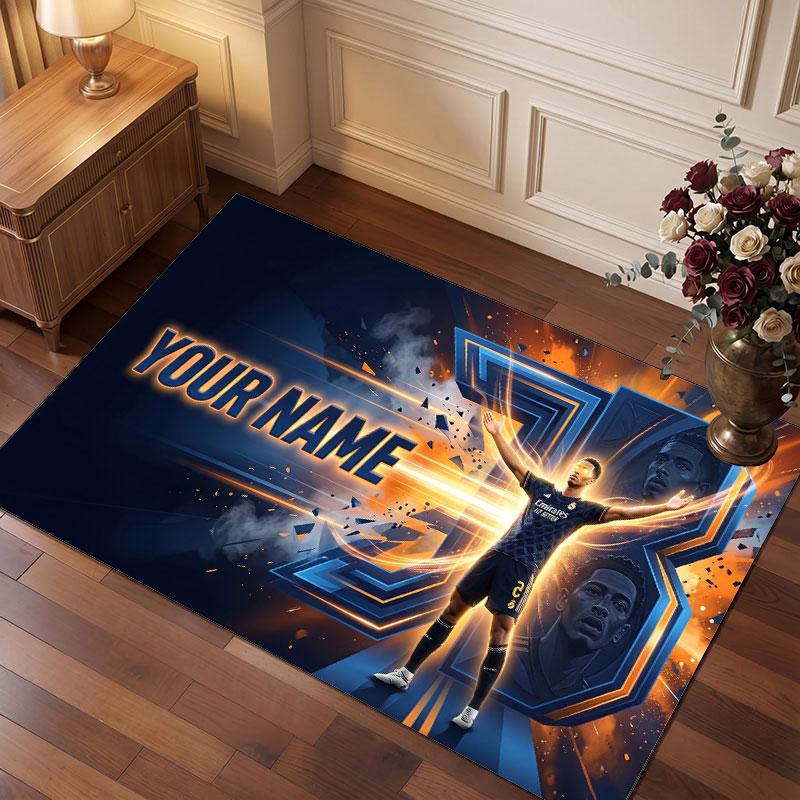 Jude Bellingham Custom Crystal Velvet Rug, Personalized Name Text Print, Football Logo Soft Non‑Slip Floor Mat Home Decor Gift