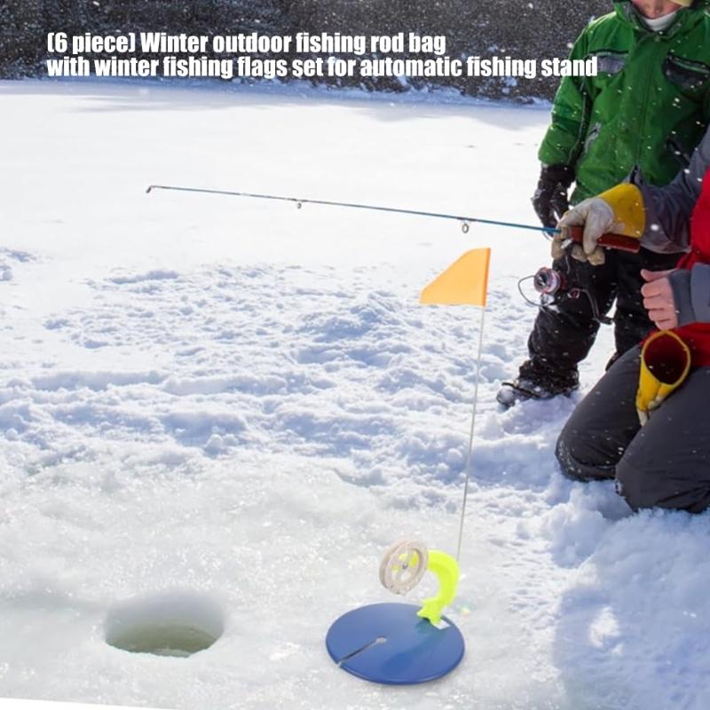 6pack Ice Fishing Gear with Durability Sleds Base and Fishing Flags for Enhances Outdoor Angling Experience