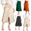 High-Waist Women Skirt Solid Color All-Match Style Pleated Skirt Slimming Design Slit Design Zipper Hip Wrapped Midi Skirt