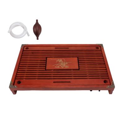 Chinese Style Kongfu Tea Tray Wooden Teaboard Drainage Water Storage Serving Tray Orchid Pattern