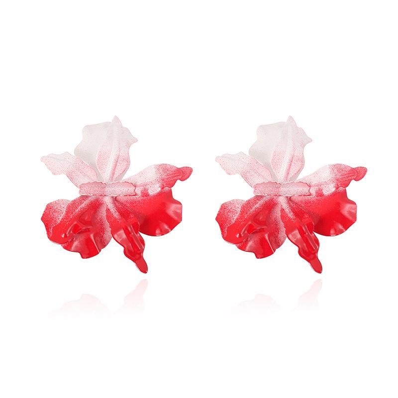 European and American Fashion 3D Flower Design Earrings - Colorful Baked Paint Petal Accessory for Women