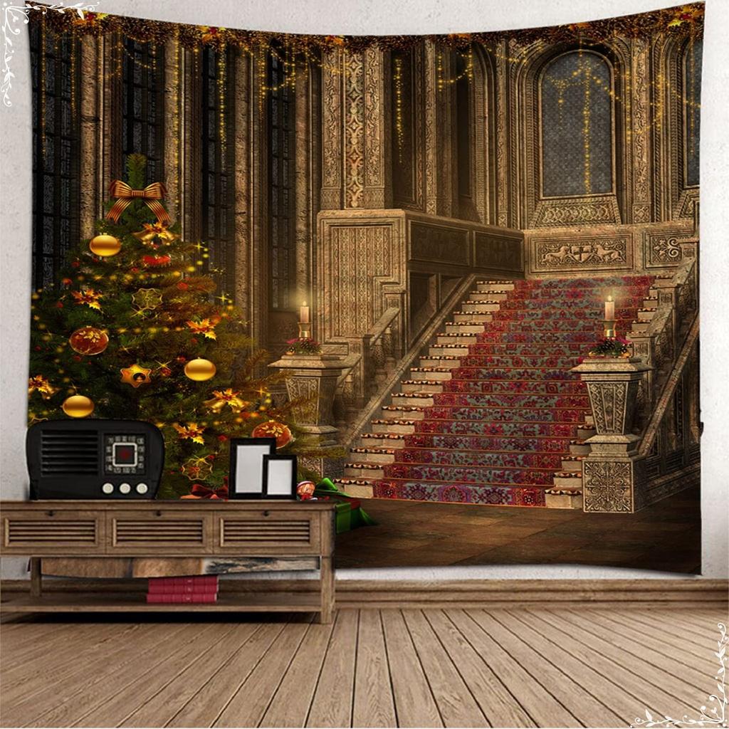 Gobelin świąteczny Gwiazdy Choinka Pudełko na prezent Gobelin Świąteczny Gobelin Sypialnia Akademik Wiszący na ścianie