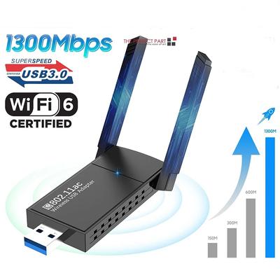 Bezdrátový WIFI adaptér 1300 Mb/s Dvoupásmový síťový adaptér USB 3.0 s dlouhým dosahem