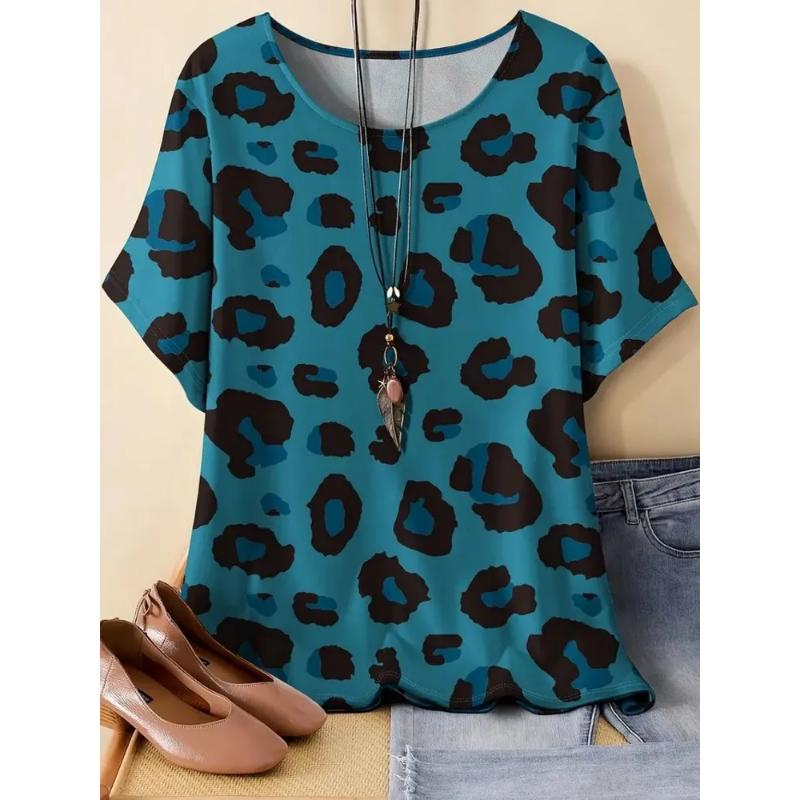 Fashion Women's Crew Neck T-shirt 3D Color Printing Crew Neck Short Sleeve Simple and Versatile