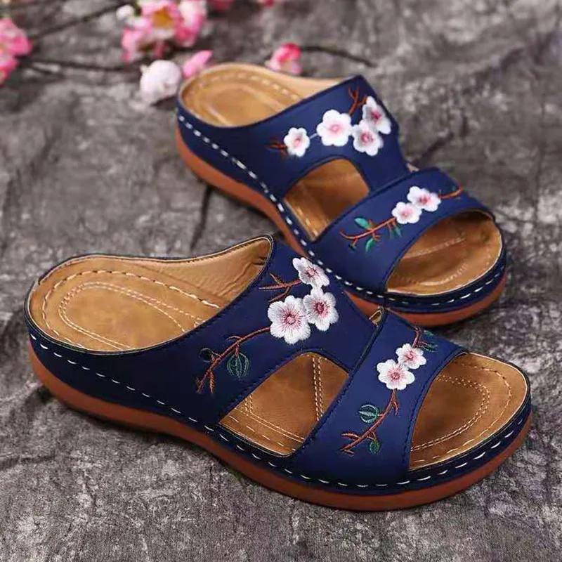 Fashion Rimocy Women's Wedges Slippers Summer 2025 Plus Size 43 Embroidery Sandals Shoes Woman Beach Casual Soft Sole Flip Flops Mujer