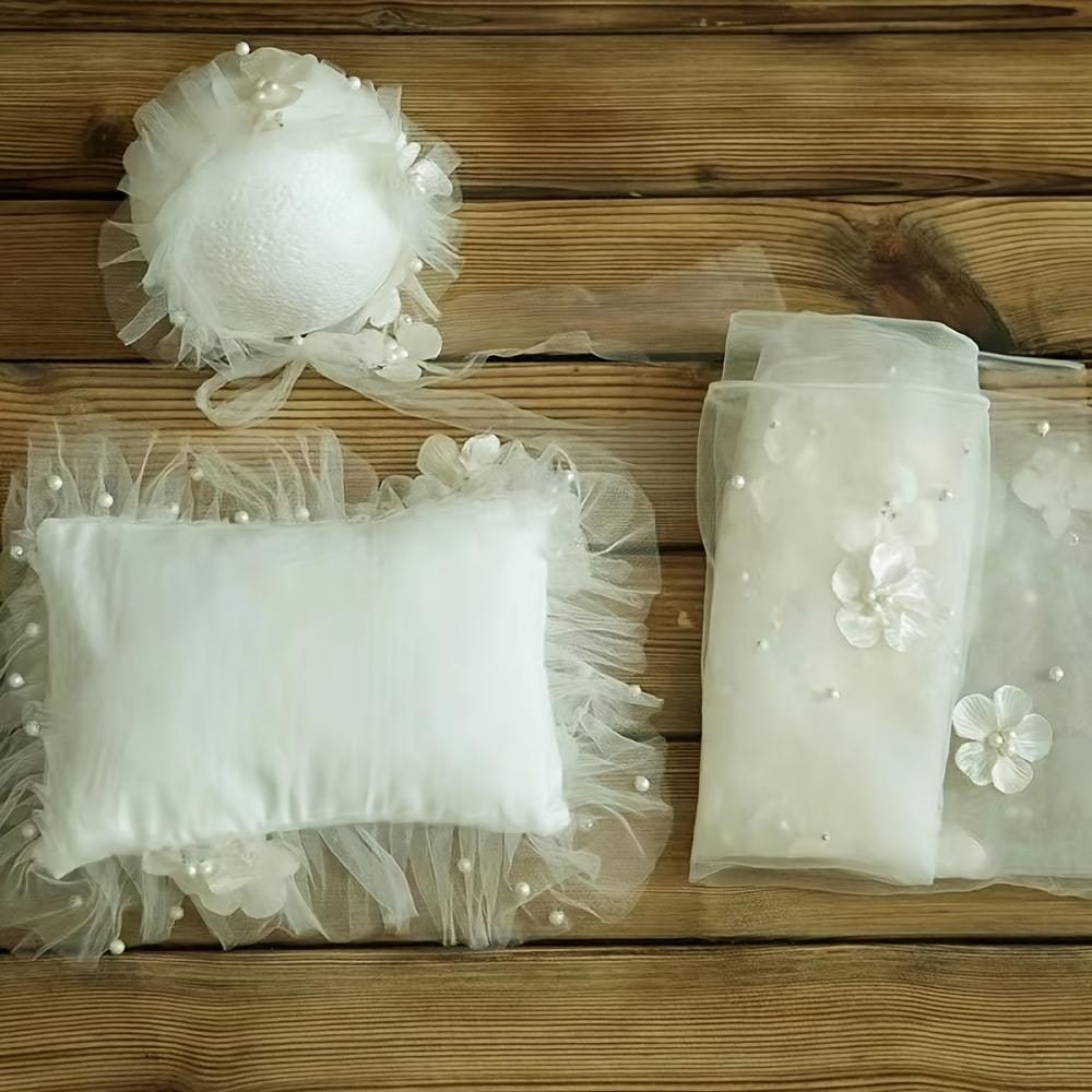 

Newborn Photography Props Lace Pillow Wrap Headband Set Boys Girls Baby Photo Props Outfits Posing Pillow Lace Hat Shoot Posing Other білий