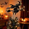 Iron Art Tree Topper Halloween Witch Topper, with LED Lights, Black Window Hanging Ornaments Silhouette Ornament, for Christmas And Holiday