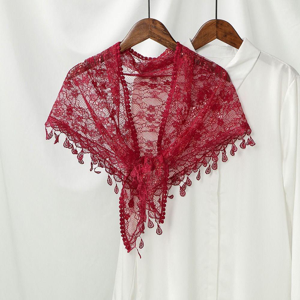 Vintage Lace Flower Hair Scarf Shawl Cute Thin Bandanas for Women Bohemian Chic Style Sweet Headscarf Shawl Pastoral Style