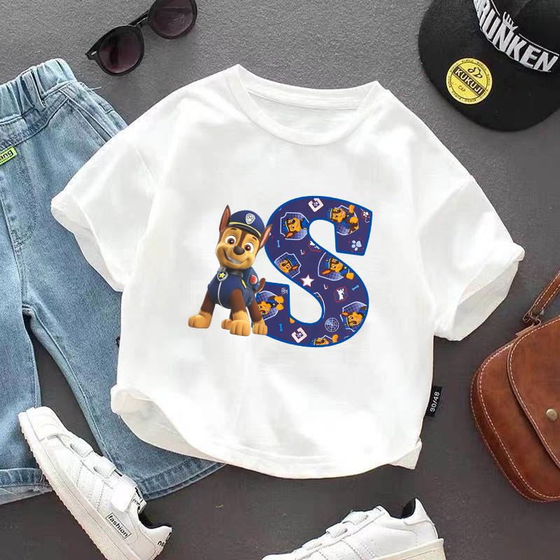 PAW Patrol Child Short Sleeve T-shirt Cartoon Chase A-Z Print Cotton Tees Girls Summer Casual Round Neck Tops Kids Birthday Gift