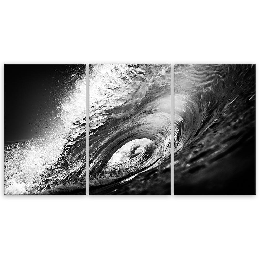 Three Piece Picture Canvas Print Waves Sea Ocean Black White