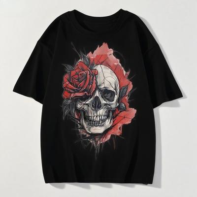 2025 Amerikanischer Teufel Stil Bedrucktes Kurzarm Sommer Freizeitmode Top Rundhalsausschnitt Baumwolle Kühl Atmungsaktiv T-Shirt