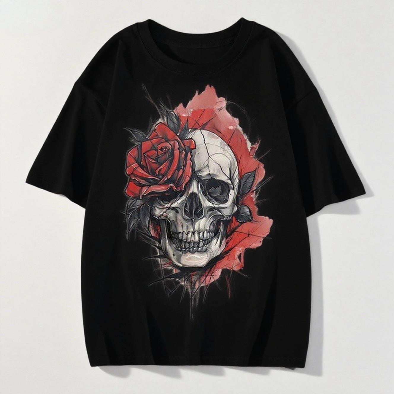 

2025 American Devil Style Printed Short-sleeved Summer Casual Fashion Top Crew Neck Cotton Cool Breathable T-shirt S