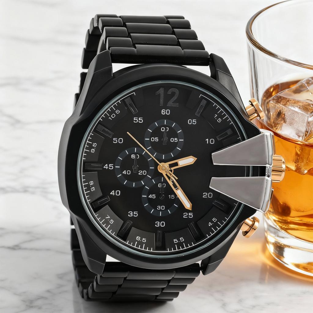 Fashion personality trend men's quartz watch alloy material sports style, suitable for daily wear, Christmas gifts