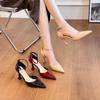 Baotou Sandals Women's New Patent Leather Widened and Fattened Large Size Pointed Hollow Word with Stiletto High Heels