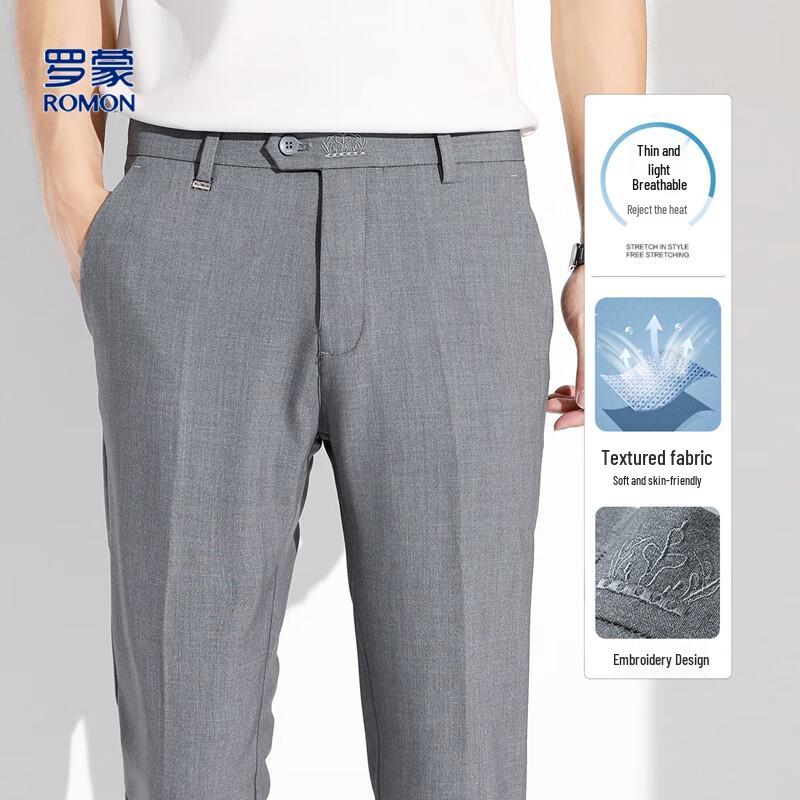 

Romoni Men s Easy Care Textured Straight-Leg Business Casual Pants 30