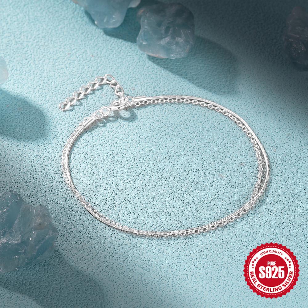 Stylish And Simple S925 Sterling Silver Double-Layer Chain Bracelet Women'S Exquisite Jewelry Gift Gold-Plated