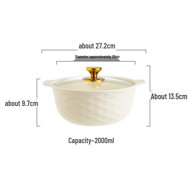 Ceramic Double-Handled Large Soup Bowl with Lid - High-End Design, Ideal for Home Use, Sauerkraut Fish, and Commercial Soups.
