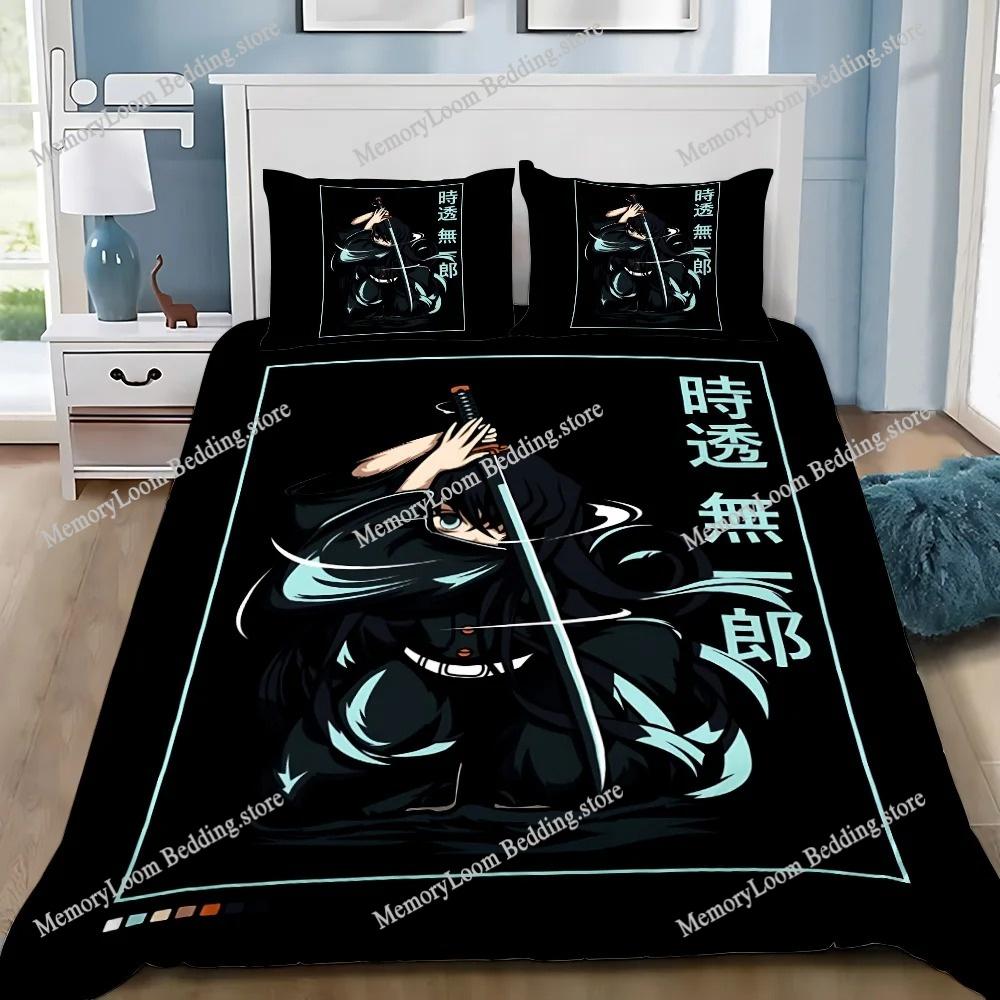 Muichiro Tokito Housse de couette Taie d'oreiller Ensemble de literie Adulte Garçon Fille Décoration de chambre à coucher Cadeau pour enfant Simple Double Grande Taille 70x133cm 2pcs