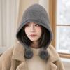 Keep Warm Pom Pom Hat Plush Neck-protection Integrated Cap Warm Ear Protection Cap  Daily Outfits